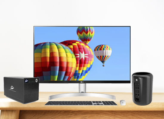 Mac pro cylinder, Monitor Display 27″,Storage Thunderbolt 2 & Thunderbolt 3,Apple Wired KB & Mouse availablel on rental