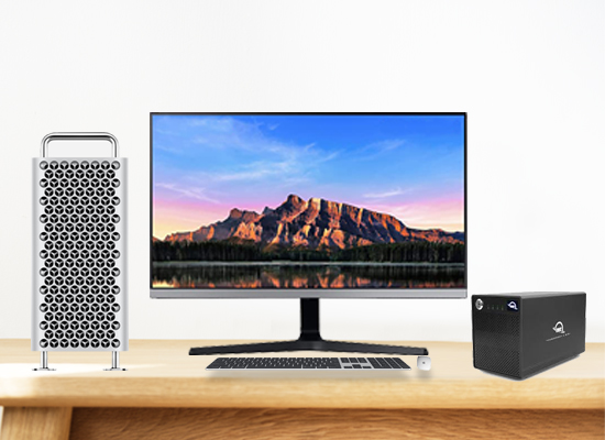 Mac Pro tower, Monitor Display 27″,Storage Thunderbolt 2 & Thunderbolt 3,Apple Wired KB & Mouse available on rental