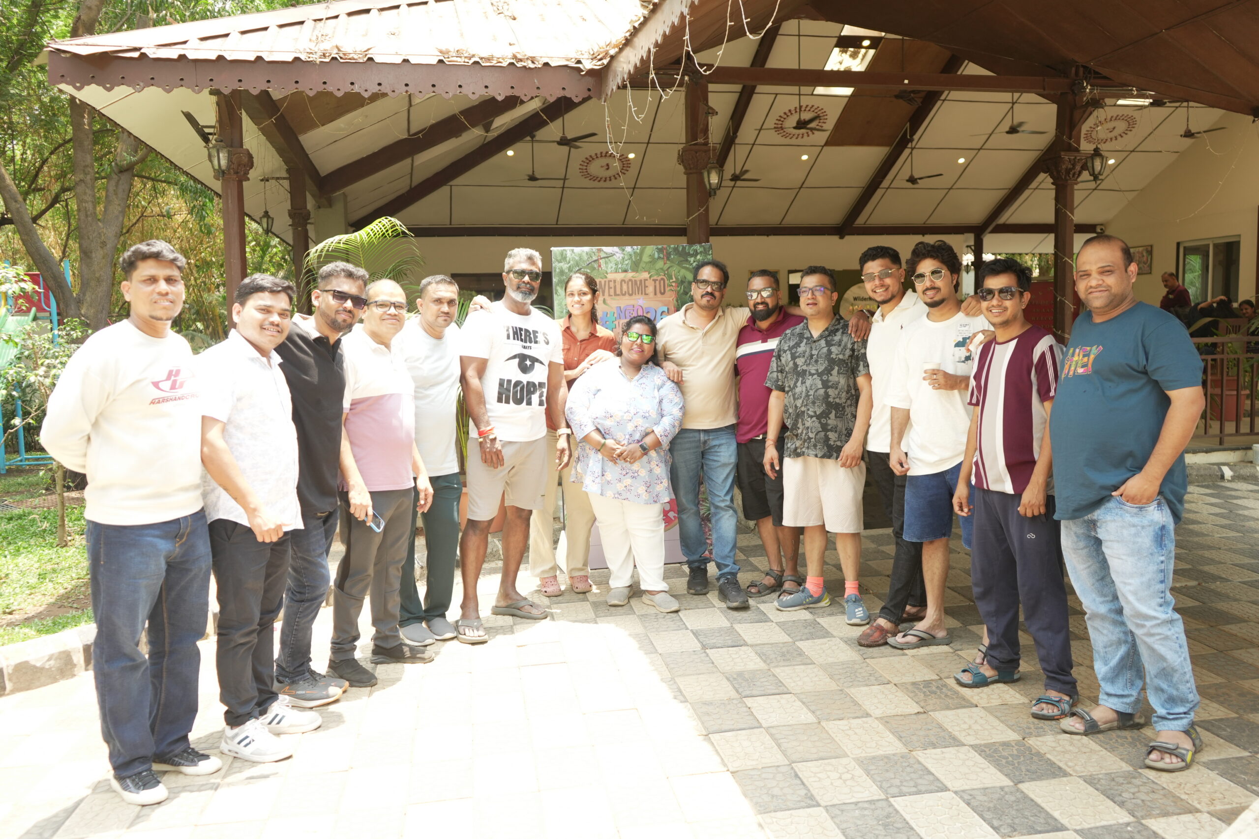 Rental Bunny team enjoying company picnic at outdoor resort venue